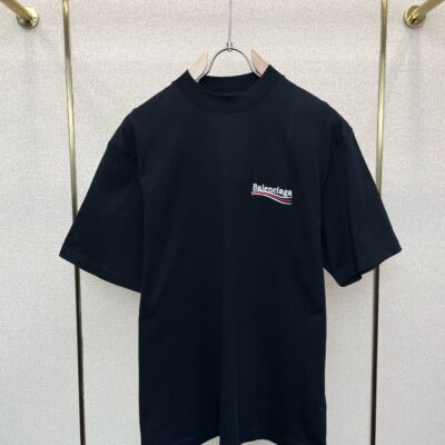 BalenciagaA貨短袖T恤黑色經典小Logo刺繡設計簡約百搭新品街頭時尚風