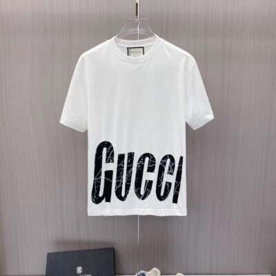 Gucci高仿短袖T恤白色大字母印花GUCCI潮流寬鬆百搭休閒上衣