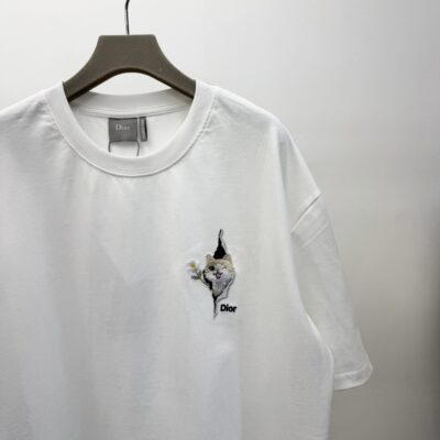 Dior高仿短袖T恤小狗刺繡圖案設計寬鬆版型可愛百搭休閒男女同款