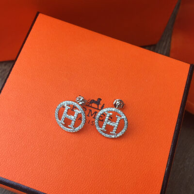 Hermes高仿耳環H字母圓形鑲鑽設計時尚百搭精緻閃耀高級質感精品飾品