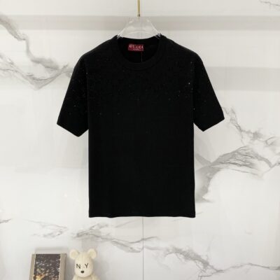 Gucci高仿短袖T恤滿版GG暗紋燙鑽設計簡約高端潮流百搭上衣