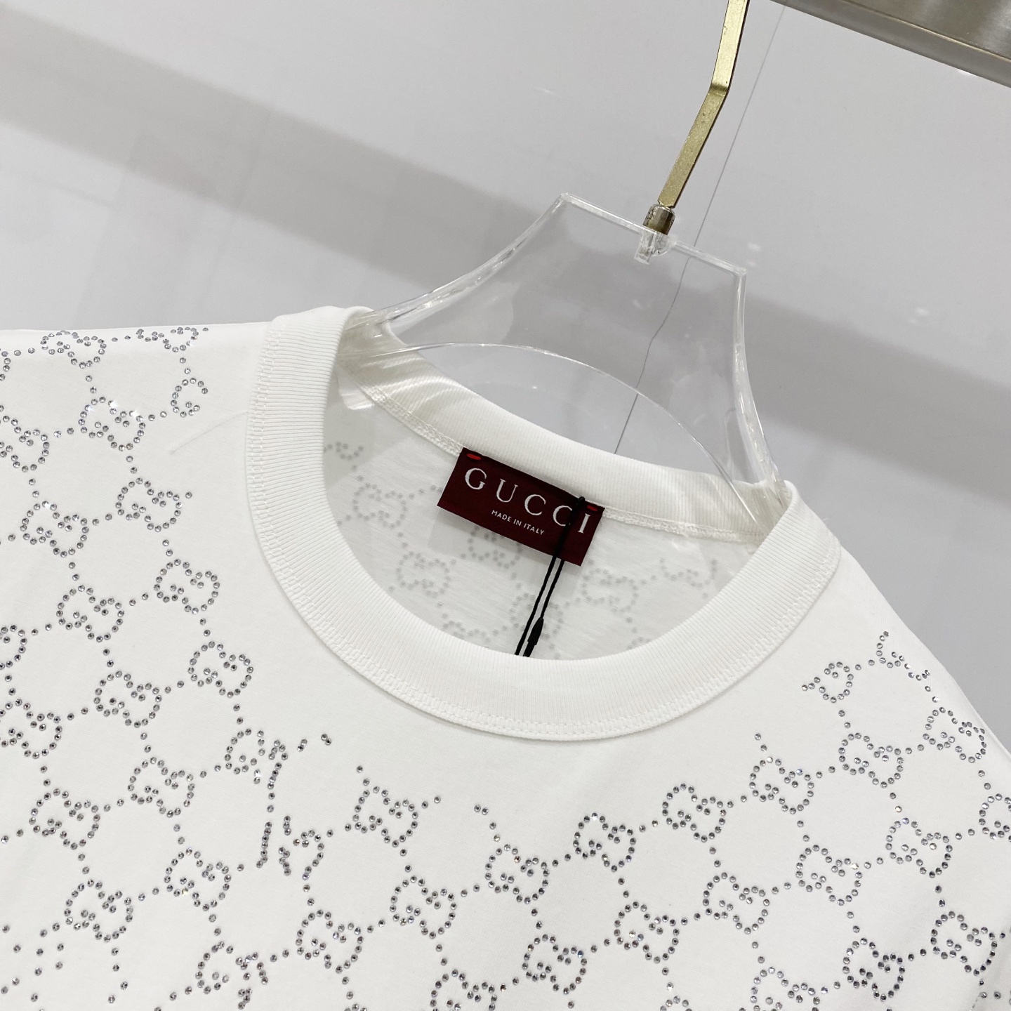 Gucci高仿短袖T恤滿版GG壓紋燙鑽設計寬鬆版型潮流精品上衣