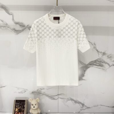 Gucci高仿短袖T恤滿版GG壓紋燙鑽設計寬鬆版型潮流精品上衣