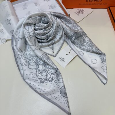 Hermes高仿網站絲巾線稿藝術圖騰黑白設計絲滑方巾創意時尚高級百搭精品配件90*90cm