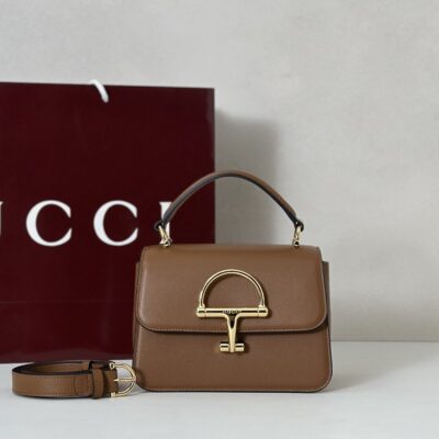 Gucci一比一手提斜背包馬銜扣焦糖棕復古氣質款時尚百搭義大利精品風格855536