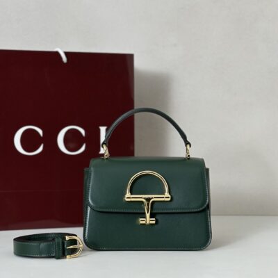 Gucci高仿手提斜背包馬銜扣設計墨綠復古高級感百搭款義大利精品風格855536