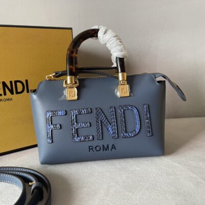 Fendi高仿By The Way Boston白色手提包玳瑁手柄時尚百搭斜背包義式精品設計