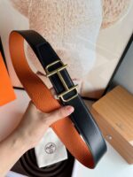 愛馬仕復刻版H扣皮帶荔枝紋皮革設計高端百搭時尚精品風格