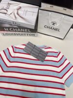 Prada高仿條紋針織短袖上衣一比一復刻圓領修身氣質休閒毛衣