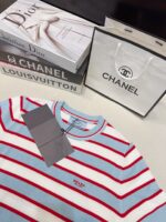 Prada高仿條紋針織短袖上衣一比一復刻圓領修身氣質休閒毛衣