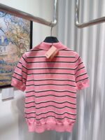 Miu Miu高仿粉色條紋針織Polo短袖上衣一比一復刻學院風少女感毛衣