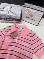 Miu Miu高仿粉色條紋針織Polo短袖上衣一比一復刻學院風少女感毛衣