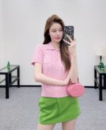 Dior高仿粉色針織Polo短袖上衣一比一復刻學院風氣質修身毛衣