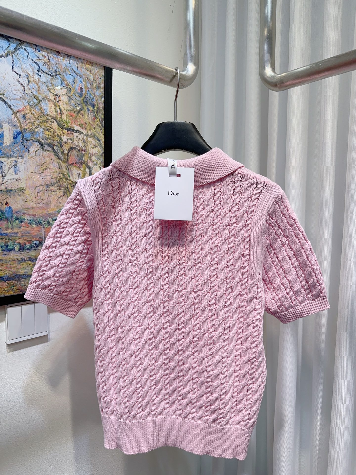 Dior高仿粉色針織Polo短袖上衣一比一復刻學院風氣質修身毛衣