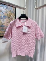 Dior高仿粉色針織Polo短袖上衣一比一復刻學院風氣質修身毛衣