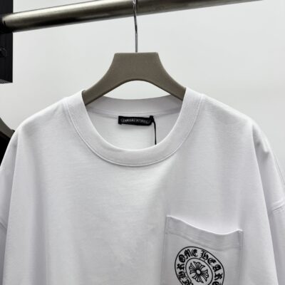 Chrome Hearts高仿短袖T恤白色口袋徽章刺繡寬鬆版簡約百搭潮流風