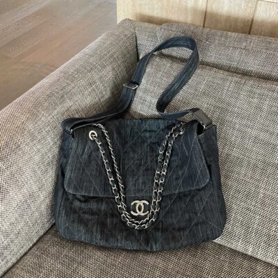 CHANEL高仿丹寧菱格鏈條斜背包復古大容量百搭法式精品女包