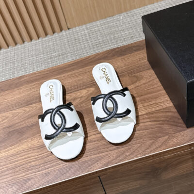 CHANEL高仿雙C平底拖鞋極簡白黑配色時尚百搭法式精品女鞋