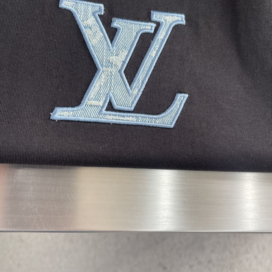 LV原單丹寧刺繡Logo短袖T恤寬鬆高街百搭潮流男裝
