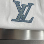 LV精品仿製丹寧刺繡Logo短袖T恤寬鬆百搭高街男裝