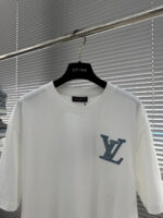 LV精品仿製丹寧刺繡Logo短袖T恤寬鬆百搭高街男裝