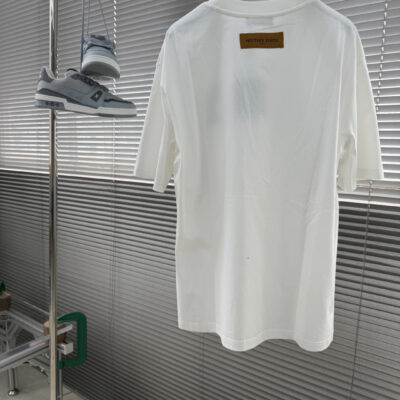 LV精品仿製丹寧刺繡Logo短袖T恤寬鬆百搭高街男裝