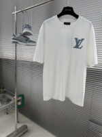 LV精品仿製丹寧刺繡Logo短袖T恤寬鬆百搭高街男裝