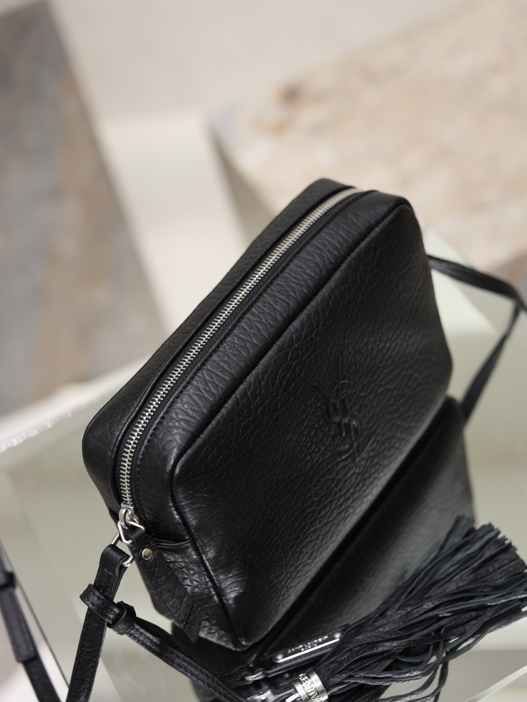 YSL 原單 黑色荔枝紋斜背包 百搭極簡 日系簡約520534