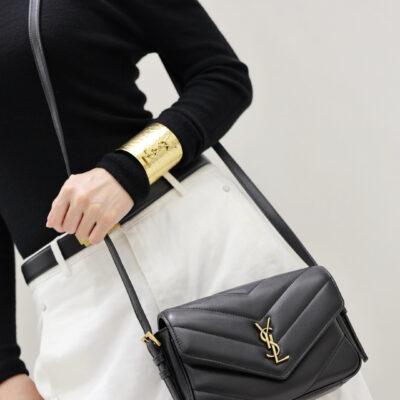 YSL A貨Loulou Puffer信封斜背包V字絎縫黑金款時尚百搭法式奢華873156