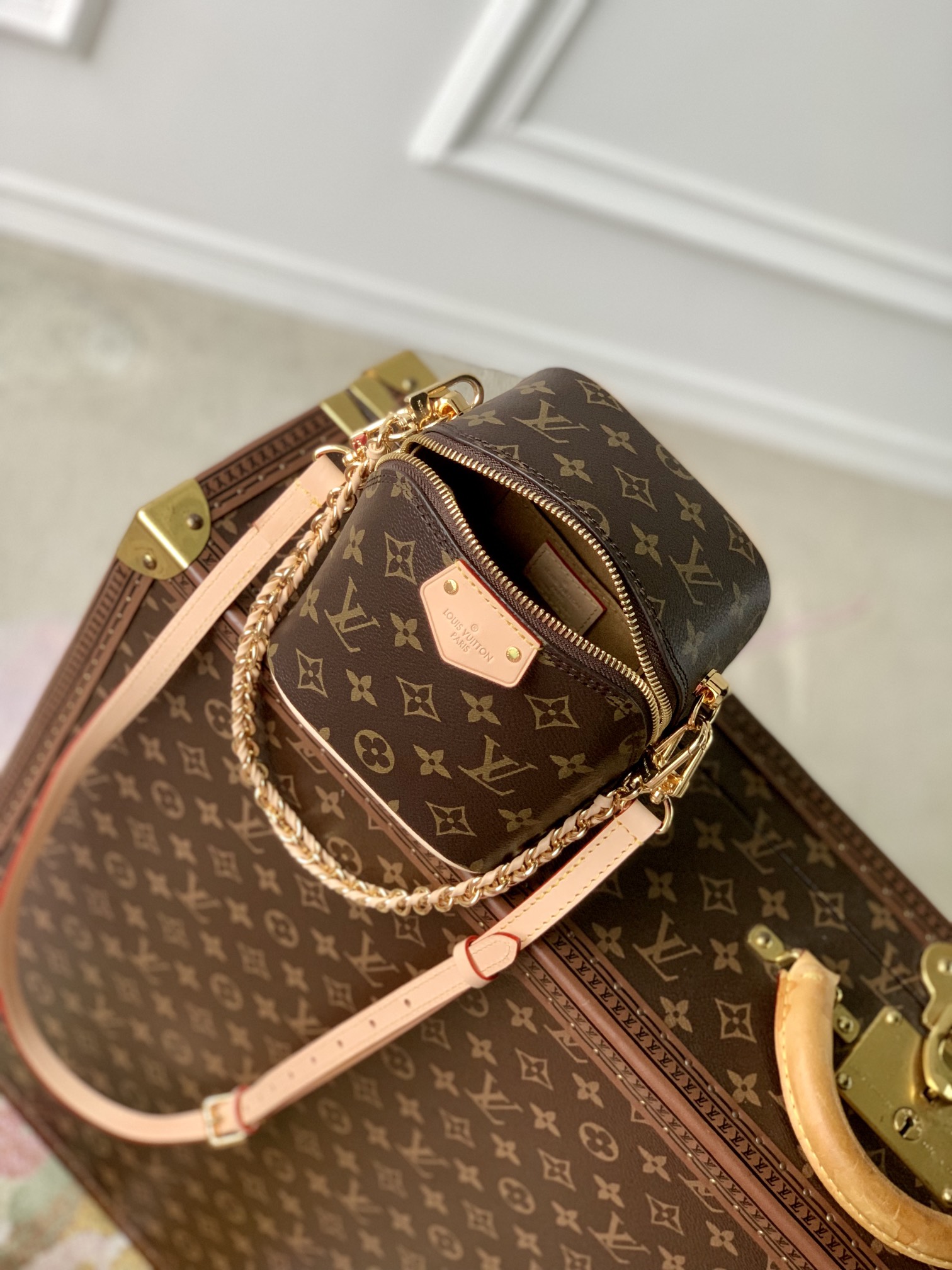 LV高仿Monogram迷你鏈條包老花斜背小包復古精品女包M47096