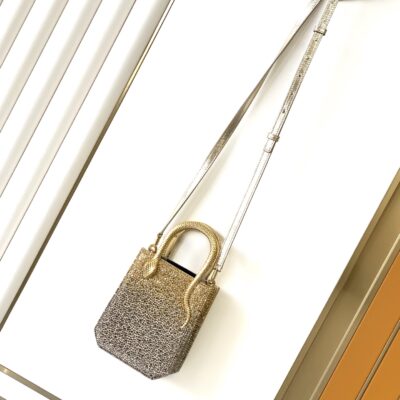 BVLGARI精品仿製Serpenti滿鑽迷你水桶包蛇形提把斜背女包