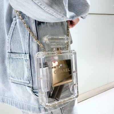 Chanel高仿透明香水瓶晚宴包壓克力鏈條斜背精品盒子包NA601