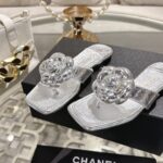 Chanel高仿銀色山茶花夾腳拖鞋精品涼鞋夏季時尚百搭款