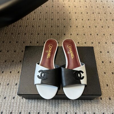 Chanel高仿雙色雙C拖鞋精品平底涼鞋百搭時尚女款