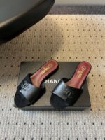 Chanel高仿雙C黑色拖鞋精品平底涼拖鞋時尚百搭女款