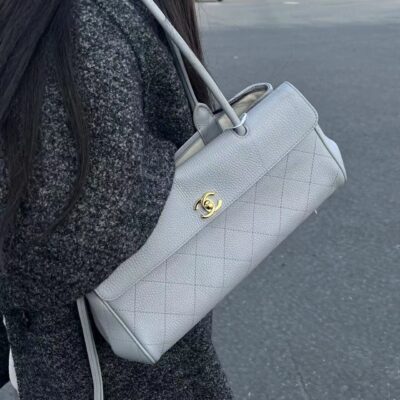 Chanel高仿菱格肩背包霧灰色法式高級感精品百搭女包