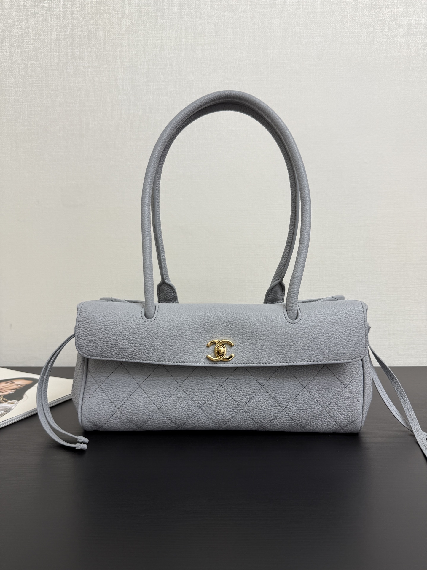 Chanel高仿菱格肩背包霧灰色法式高級感精品百搭女包