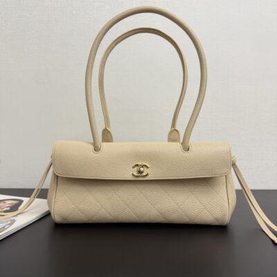 Chanel高仿菱格肩背包奶油白法式優雅設計精品女包