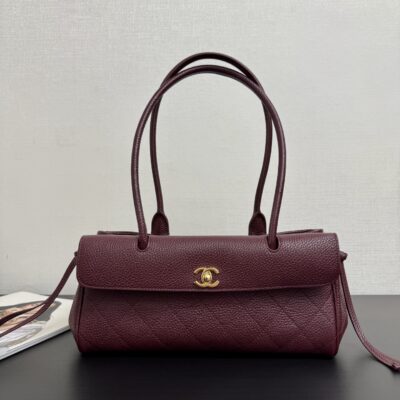 Chanel高仿酒紅色肩背包復古法式高級感精品百搭女包