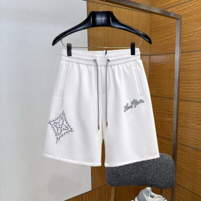 LV一比一刺繡休閒短褲簡約抽繩五分褲男士潮流百搭款