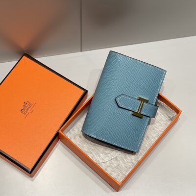 Hermes高仿天空藍短夾頂級原單H扣精品皮夾女用錢包