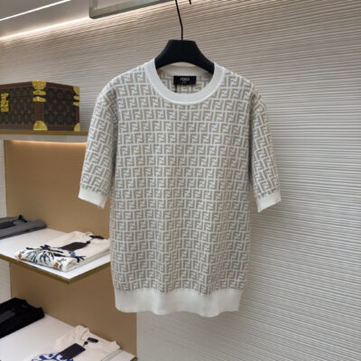 Fendi 精緻版 FF滿版針織短袖上衣 淺色經典設計 優雅質感 日系簡約