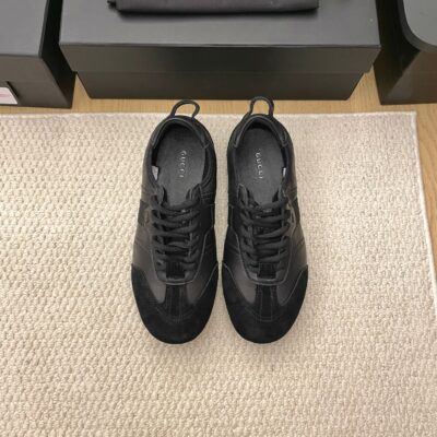 Gucci 精品仿製 全黑極簡拼接休閒鞋 百搭質感款 都會輕奢