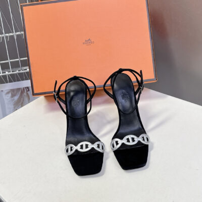Hermès 精緻版 鏈條裝飾細帶高跟涼鞋 優雅氣質 法式奢華