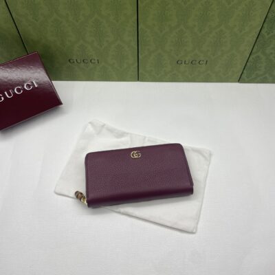 Gucci 一比一 荔枝紋拉鍊長夾 經典優雅款 都會輕奢739499