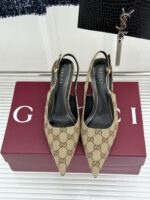 Gucci 超A貨 GG經典尖頭高跟鞋 後繫帶設計 優雅法式奢華