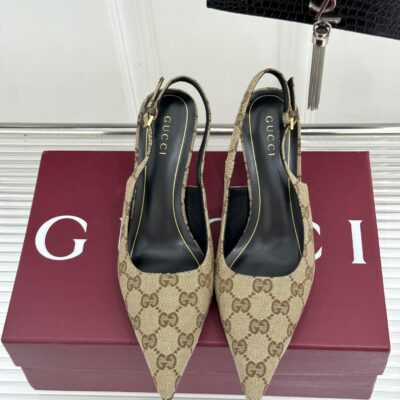 Gucci 超A貨 GG經典尖頭高跟鞋 後繫帶設計 優雅法式奢華