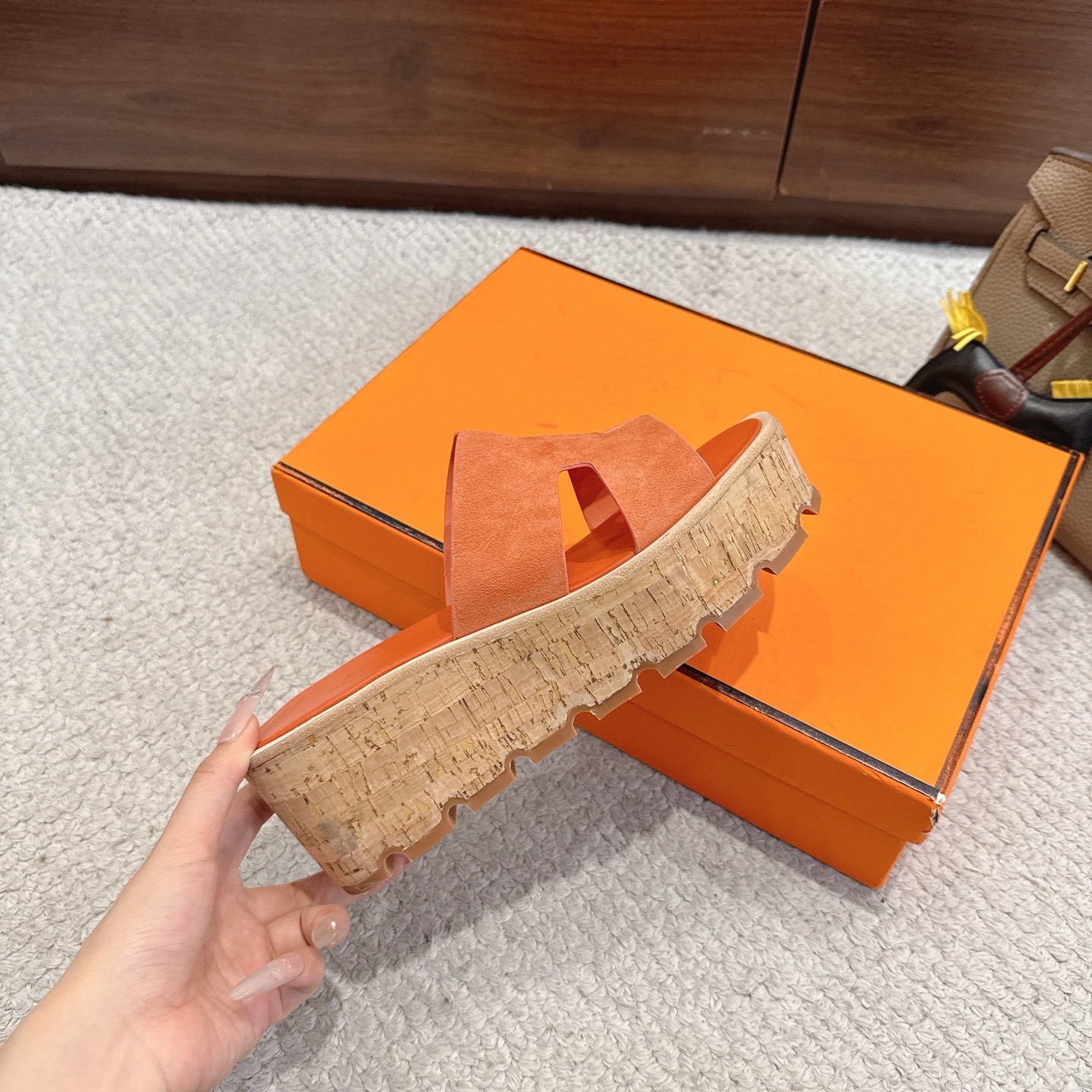 Hermès 原單 H字厚底拖鞋 橘色麂皮活力款 百搭耐看 都會輕奢