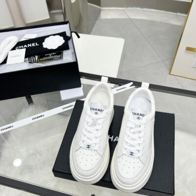 Chanel風格 全白極簡厚底休閒鞋 純色設計百搭款 氣質日常女鞋