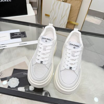 Chanel風格 全白透氣網布厚底休閒鞋 輕量設計夏季百搭款 清爽女鞋